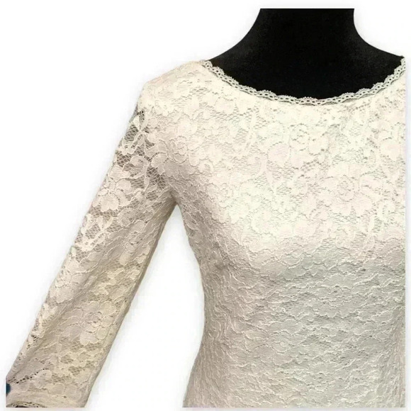 Laundry by Shelly Segal Size 2 White Lace 3/4 sleeve Knee Length Cocktail Dress - Picture 5 of 12